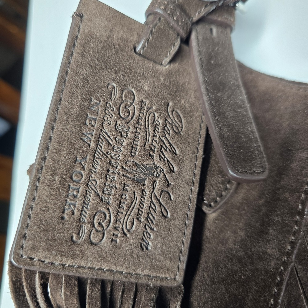 Ralph Lauren Suede Fringe Hobo Bag Brown Leather Shoulder Festival NEW Rare - Picture 2 of 4